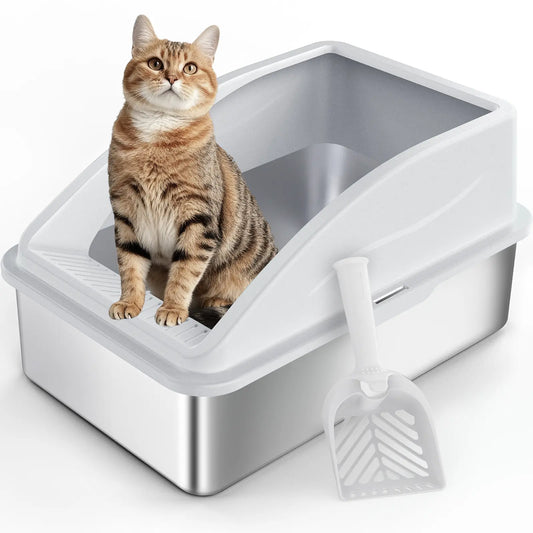 XL Stainless Steel Cat Litter Box — High-Sided, Anti-Leak, Easy Clean