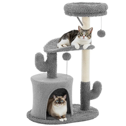 Pettrove Cat Tree Tower for Indoor Cats, Tall Multi-Level Pet Furniture, Stable Kitty Play House with Sisal Scratching Post, Large Condo, Climbing Ladder, Plush Toy for Kitten Cat Treehouse