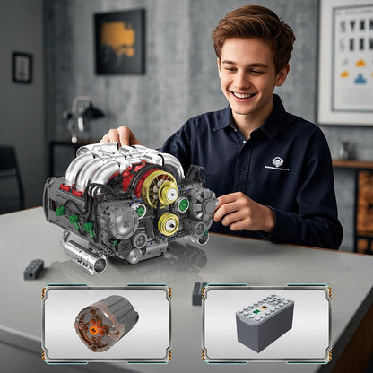 Flat V8 Engine Model (Motorized, 2375+ Pcs)