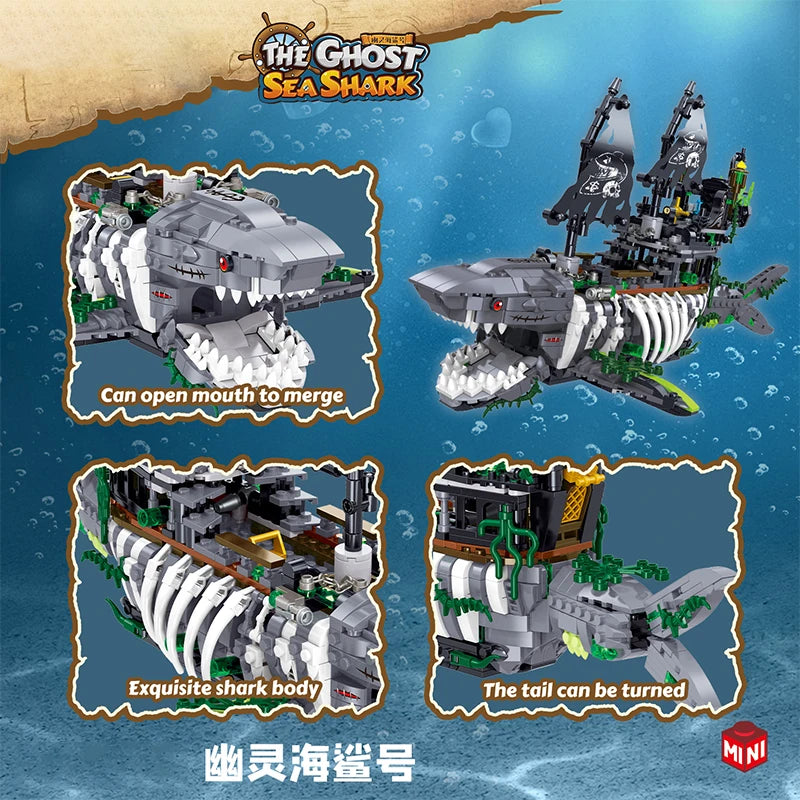 Shark Boat Pirate Ship with Light (1151+ Pcs)