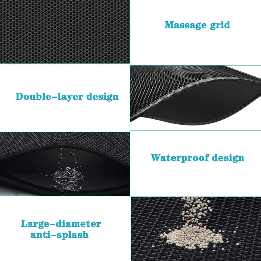 Double Layer Waterproof Cat Litter Mat with Gift - Non-Slip Washable Pet Litter Box Pad and Cleaning Mat