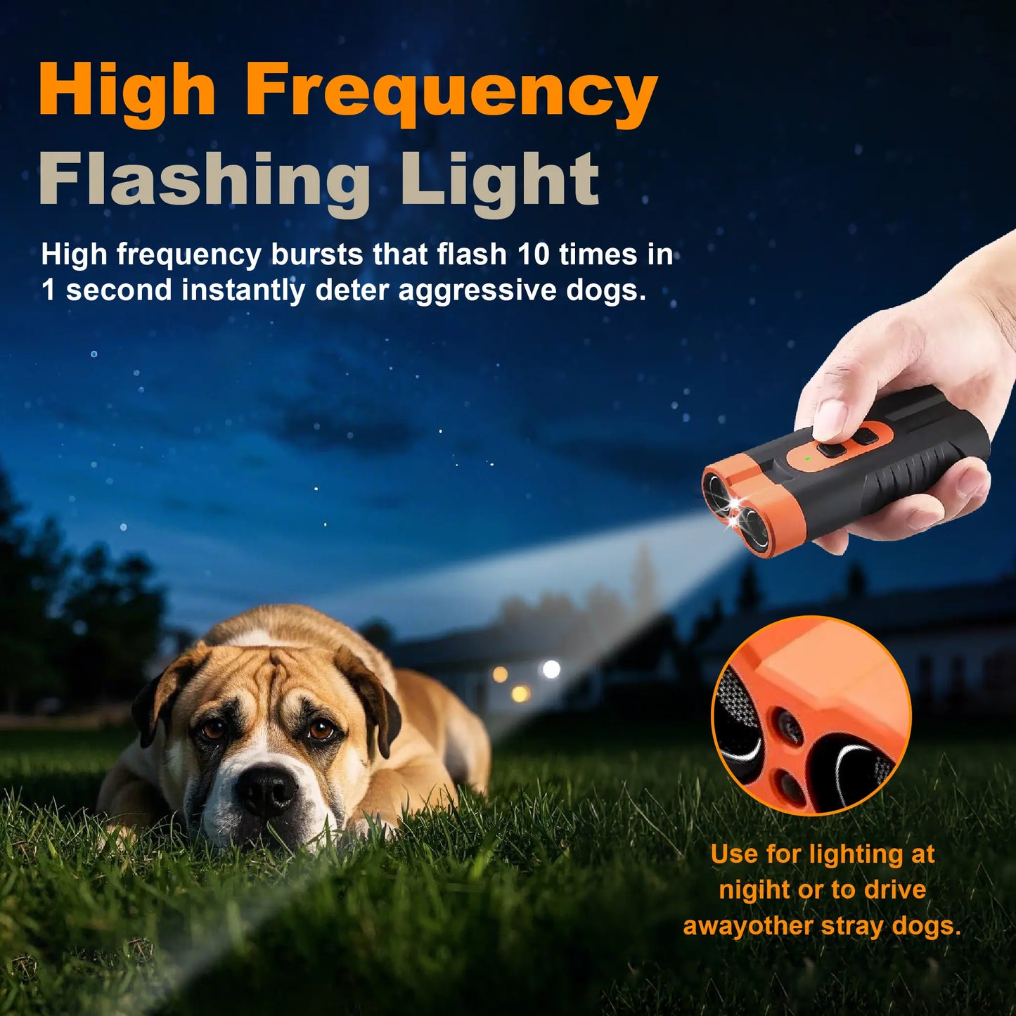 Ultrasonic Dog Barking Deterrent Training Tool - Usb-Rechargeable, Dual Emitters, 50Ft Range, 25Khz Frequency, Flashlight, Portable Grip, Kit Included for Indoor & Outdoor Dog Behavior Control