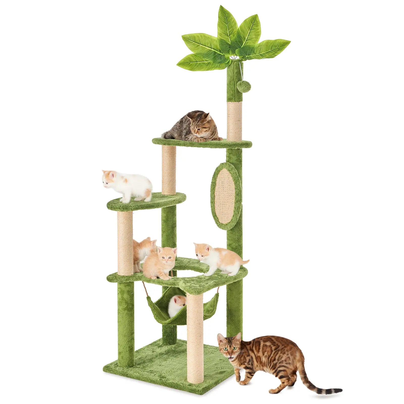 [Dealsforyoudays]Wecharmer Cat Tree / Tower for Indoor with Green Leaves, Cat Condo Cozy Plush House with Hang Ball, Pet Furniture with Scratching Posts Cat Tree,Summerwins