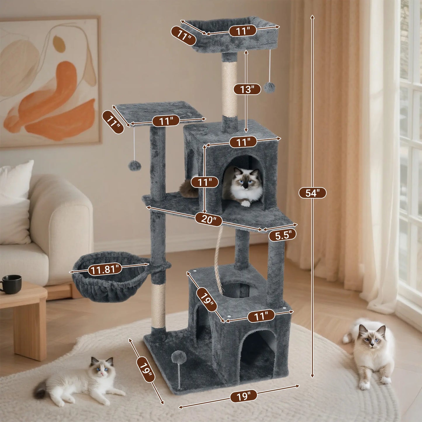 [Dealsforyoudays]Wecharmer Cat Tree / Tower for Indoor with Green Leaves, Cat Condo Cozy Plush House with Hang Ball, Pet Furniture with Scratching Posts Cat Tree,Summerwins