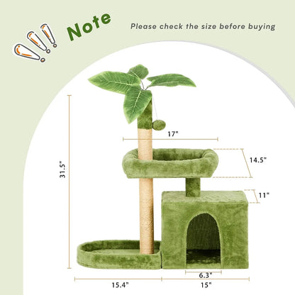 [Dealsforyoudays]Wecharmer Cat Tree / Tower for Indoor with Green Leaves, Cat Condo Cozy Plush House with Hang Ball, Pet Furniture with Scratching Posts Cat Tree,Summerwins