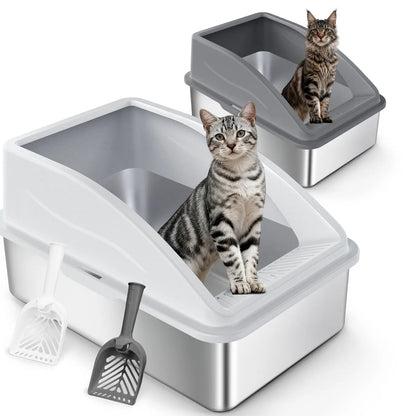 AIPERRO XL Stainless Steel Cat Litter Box High Sided, Anti-Urine Leakage for Large&Small Cats, Easy to Clean with Scoop for Multi-Cat Homes Non-Sticky Absorbs Odors Deals